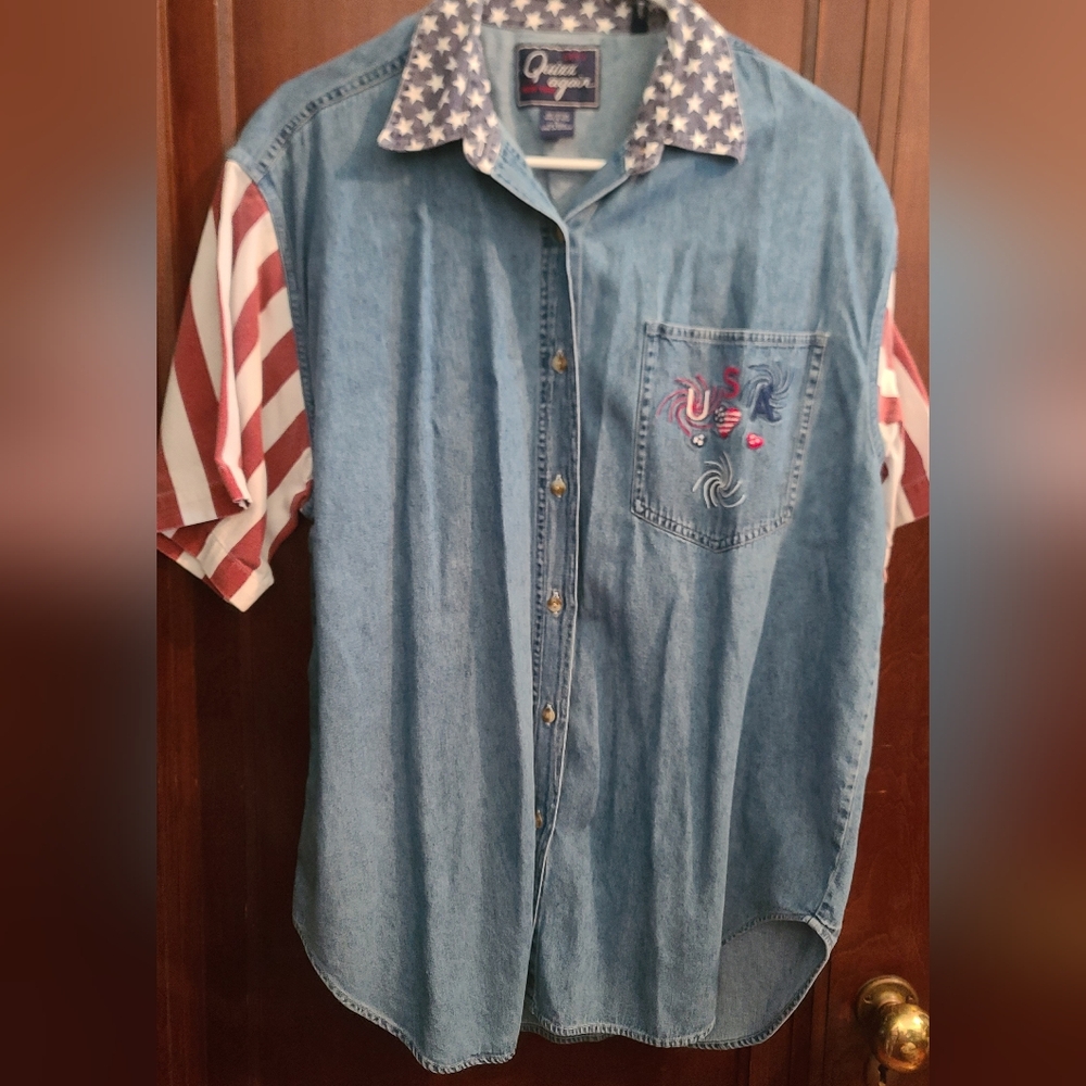 Quizz Again Embroidered Button Up- Size Large